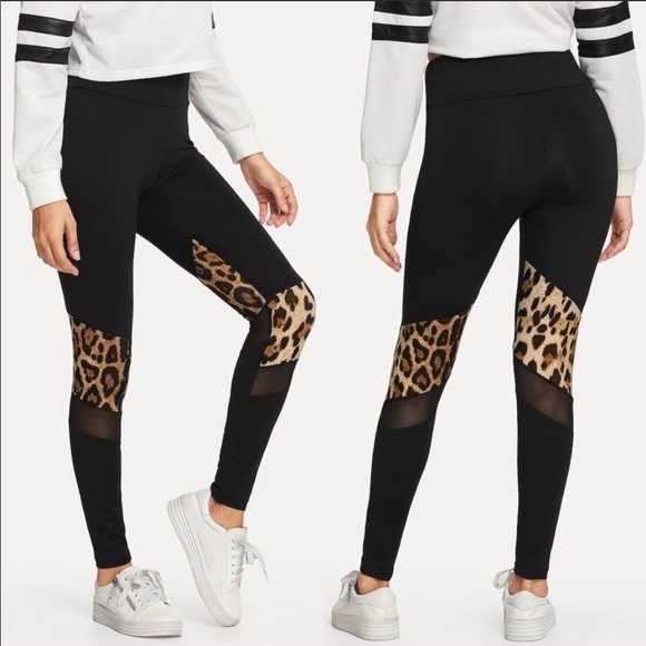 Pants - Just arrive! Leopard mesh black leggings.